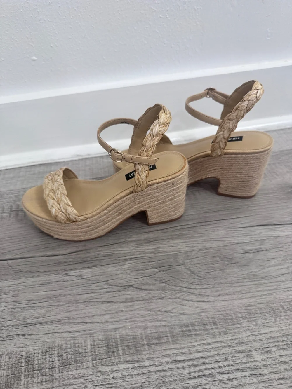 Nine West Braided Straw Espadrille Platform Sandals Neutral Tan 5.5